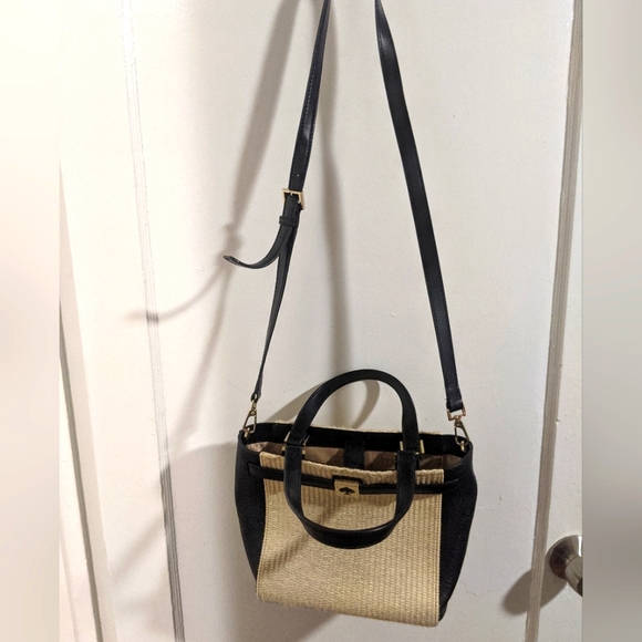 Kate Spade vintage straw & black leather purse - Picture 2 of 7